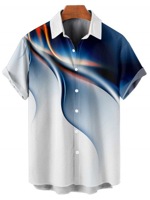 Chemise Décontractée Boutonnée Motif D'Art à Manches Roulées