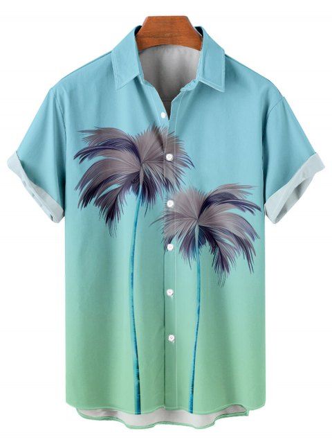 Chemise de Plage Motif de Cocotier Ombrée à Manches Roulées pour Homme