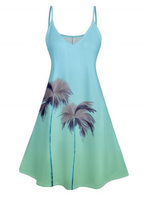 Robe Ligne A Ombrée Motif de Cocotier à Bretelle Fine
