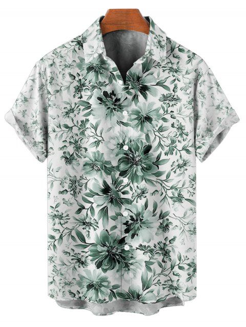 Chemise de Vacances Fleur en Tissu Imprimé à Manches Courtes Boutonnée