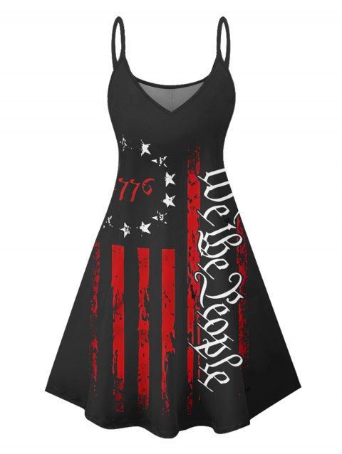 Robe Ligne A Rayée Lettre Drapeau Américain Imprimé à Bretelle Fine