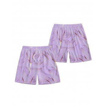 Men's Tropical Leaf Pattern Beach Shorts Drawstring Vacation Shorts