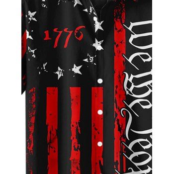 Men's American Flag Letter Pattern Independence Day Shirt Roll Up Sleeve Button Up Patriotic Shirt