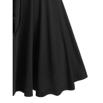 Solid Color Lace Up Grommet Zipper Square Ring A Line Dress Short Sleeve High Waisted Mini Dress