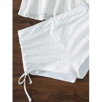 Solid Color Eyelet Underwire Push Up Scalloped Spaghetti Strap Tankini Swimsuit Tummy Control Cinched Bottom Beach Tankini Swimwear
