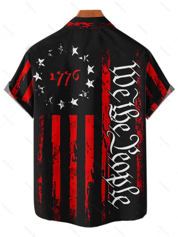 Chemise à Lettre et Drapeau Américain à Manches Roulées - Noir 2XL