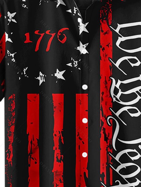 Chemise à Lettre et Drapeau Américain à Manches Roulées - Noir 2XL