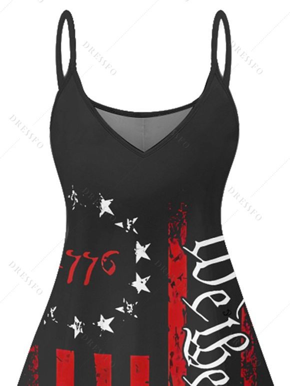 Robe Ligne A Rayée Lettre Drapeau Américain Imprimé à Bretelle Fine - Noir S | US 4