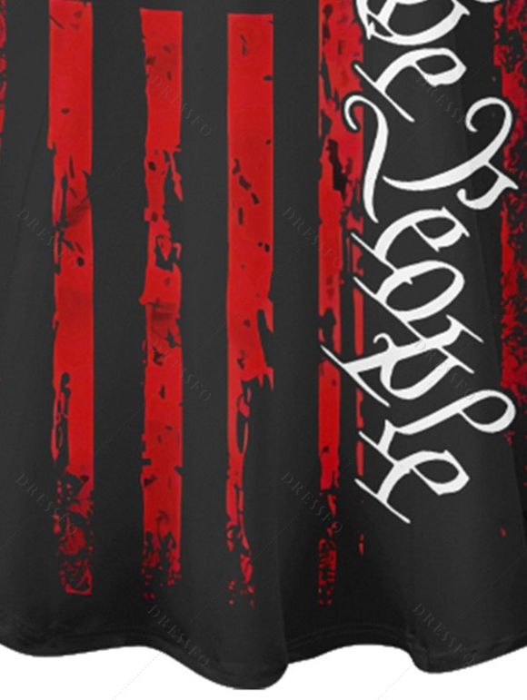 Robe Ligne A Rayée Lettre Drapeau Américain Imprimé à Bretelle Fine - Noir S | US 4