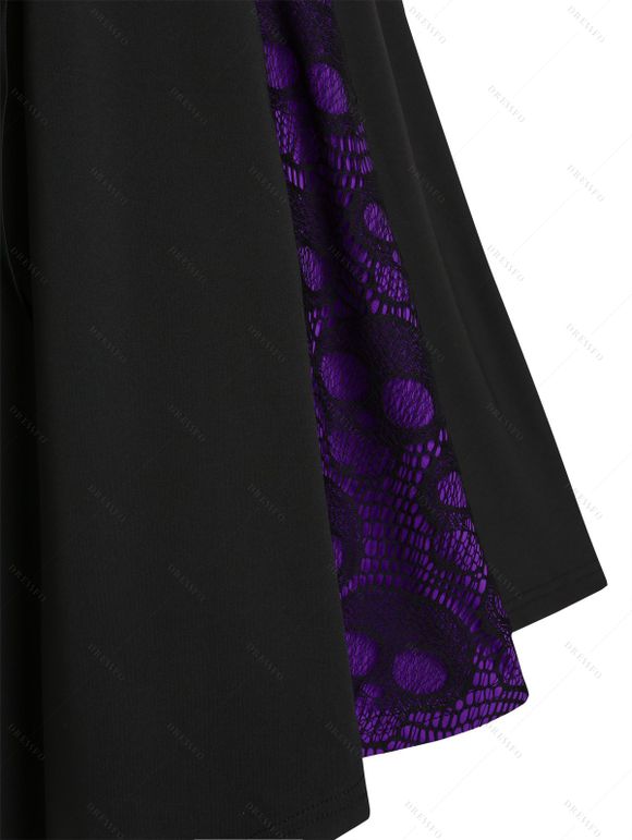 Robe gothique à godets en dentelle et tête de mort, robe trapèze à lacets et dos croisé - Concorde S