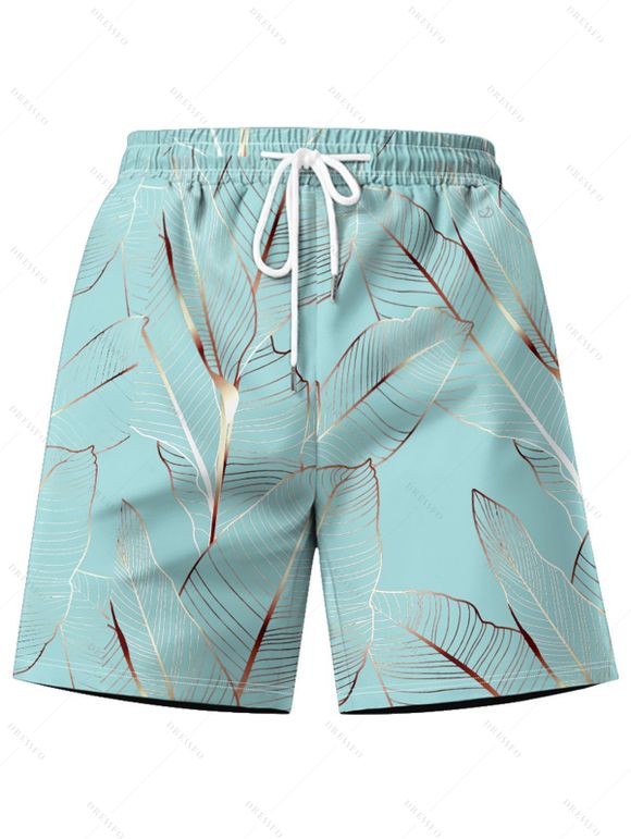 Short de Plage de Vacances Motif de Feuille Tropicale à Cordon - Vert clair L