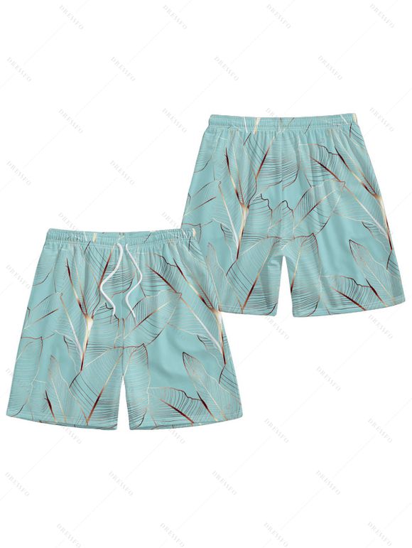 Short de Plage de Vacances Motif de Feuille Tropicale à Cordon - Vert clair L