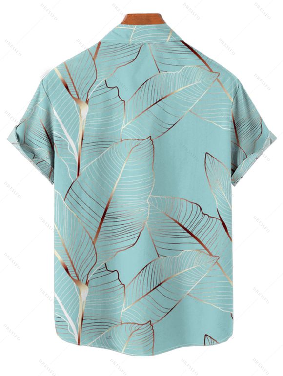 Vacation Couple Outfit Tropical Leaf Pattern Spaghetti Strap A Line Tank Dress and Roll Up Sleeve Shirt Drawstrings Shorts Beach Matching Outfit - Vert clair S | US 4