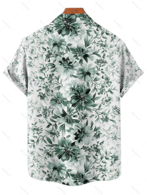 Chemise de Vacances Fleur en Tissu Imprimé à Manches Courtes Boutonnée - Vert clair L