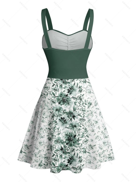 Mini Robe Ligne A Ceinturée Fleur Imprimée sans Manches à Volants - Vert clair XL | US 12