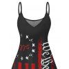 Independence Day American Flag Letter Pattern Dress Star Striped Print Spaghetti Strap V Neck A Line Patriotic Tank Dress - BLACK M | US 6