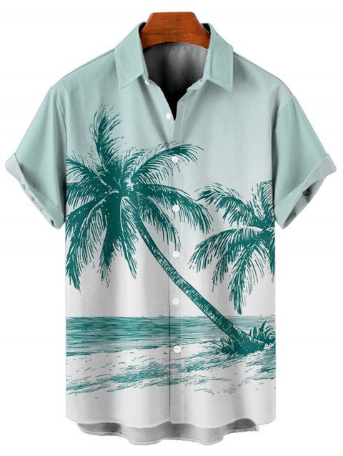 Chemise de Plage de Vacances Arbre de Palmier Imprimée Boutonnée à Manches Courtes