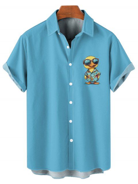 Chemise de Soleil Motif de Canard Amusant Boutonnée à Manches Roulées pour Homme