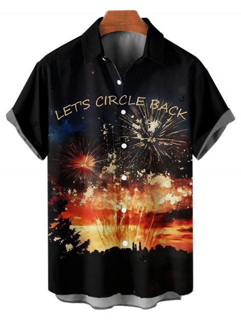 Chemise de Vacances Boutonnée Motif de Lettre D'Artifice à Manches Roulées pour Homme