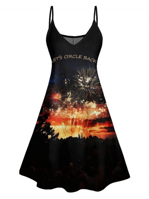 Firework Letter Pattern Casual Dress Spaghetti Strap A Line Mini Vacation Dress