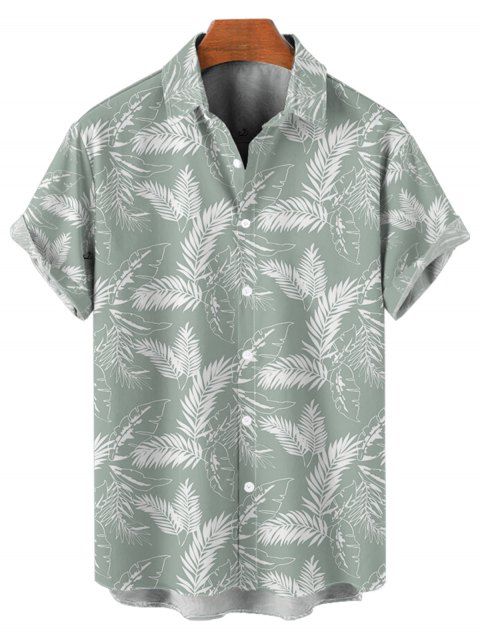 Chemise de Vacances Hawaiien Boutonnée Motif de Feuille Tropicale à Manches Roulées pour Homme