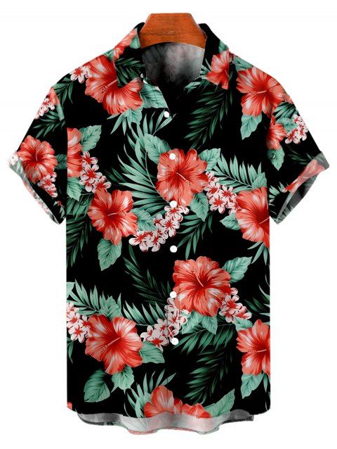 Chemise de Vacances Hawaii Boutonnée Motif de Floral Tropical à Manches Roulées
