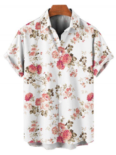 Chemise Décontractée Fleurie Imprimée Boutonnée à Manches Roulées pour Homme