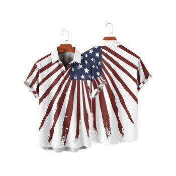 Men's American Flag Elements Pattern Independence Day Shirt Star Striped Print Roll Up Sleeve Button Up Patriotic Shirt