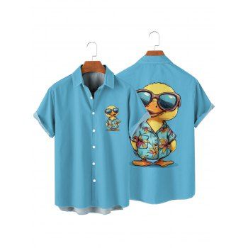 Men's Funny Duck with Sunglasses Pattern Hawaii Shirt Button Up Roll Up Sleeve Vacation Shirt