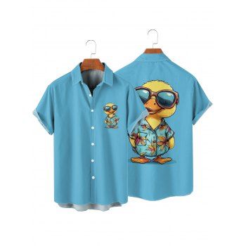 Hawaii Couple Outfit Duck Beach Landscape Letter Pattern Spaghetti Strap Mini Dress and Roll Up Sleeve Shirt Beach Matching Outfit
