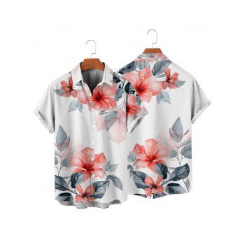 Men's Ink Painting Floral Leaf Pattern Vacation Shirt Button Up Roll Up Sleeve Hawaii Shirt