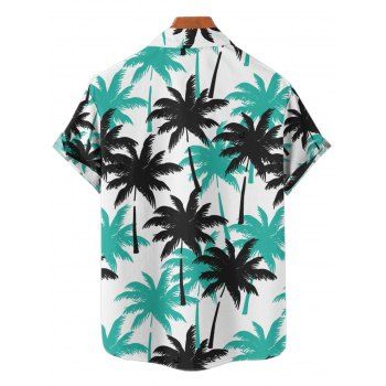 Vacation Couple Outfit Colorblock Coconut Tree Print Ruched Bust Belt Dress and Roll Up Sleeve Shirt Matching Outfit