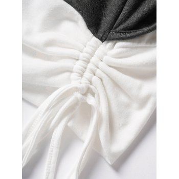 Crossover Colorblock O Ring Cinched Vacation Faux Twinset Tank Top Ruched Casual 2 in 1 Top