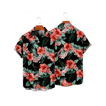 Men's Allover Tropical Floral Pattern Hawaii Shirt Button Up Roll Up Sleeve Vacation Shirt
