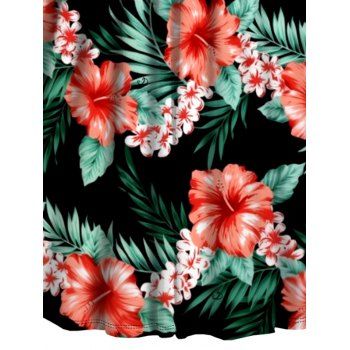 Floral Pattern Hawaiian Dress Round Neck Buttoned A-Line Mini Resort Dress