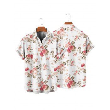 Floral Print Mock Button Crossover Faux Twinset Dress and Roll Up Sleeve Shirt Button Up Short Sleeve Casual Shirt Outfit