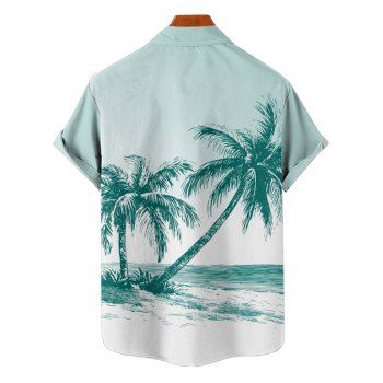Hawaii Vacation Beach Palm Tree Print Belted Mini Dress And Short Sleeve Shirt Matching Outfit