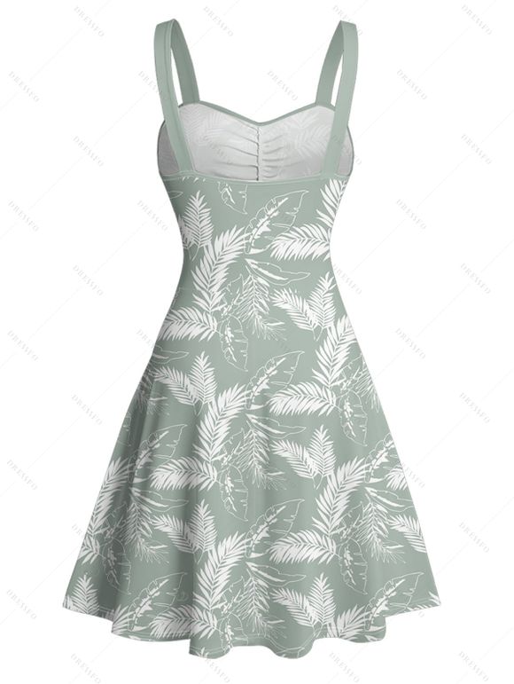 Mini Robe de Vacances Ligne A Motif de Feuille Tropicale Partout - Vert clair M | US 6
