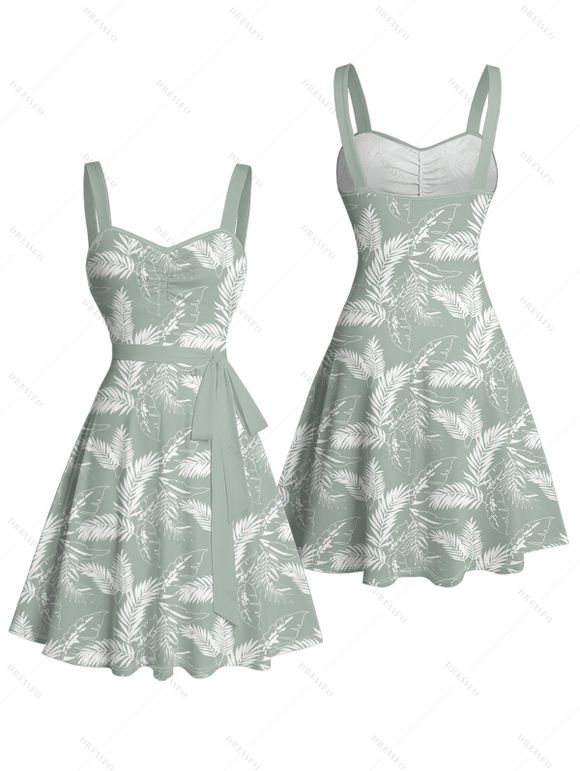 Mini Robe de Vacances Ligne A Motif de Feuille Tropicale Partout - Vert clair M | US 6