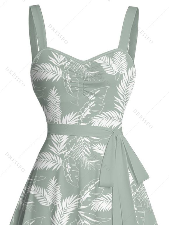 Mini Robe de Vacances Ligne A Motif de Feuille Tropicale Partout - Vert clair M | US 6