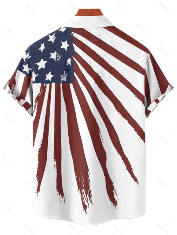 Independence Day Couple Outfit Star Striped Pattern O Ring V Neck A Line Mini Dress and Roll Up Sleeve Shirt Patriotic Matching Outfit - Blanc S | US 4