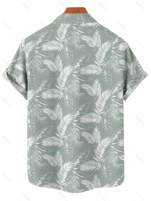 Hawaii Couple Outfit Allover Tropical Leaf Pattern Ruched Bust Belt Sweetheart Neck A Line Mini Dress and Roll Up Sleeve Shirt Vacation Matching Outfit - Vert clair S | US 4