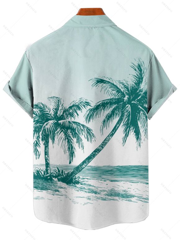Chemise de Plage de Vacances Arbre de Palmier Imprimée Boutonnée à Manches Courtes - Vert clair 4XL