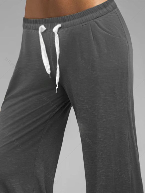 Pantalon Simple Décontracté Jambe Large en Couleur Unie à Taille Haute - Gris XL | US 12