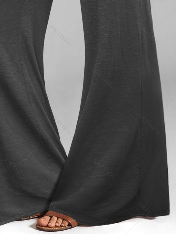 Pantalon Simple Décontracté Jambe Large en Couleur Unie à Taille Haute - Gris XL | US 12