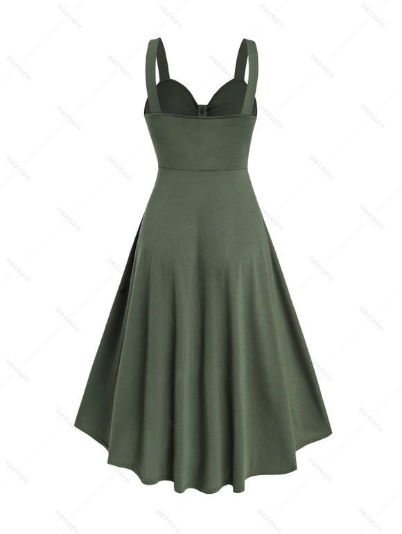 Robe Décontractée Ceinturée Poitrine en Couleur Unie à Taille Empire - Vert profond XL | US 12
