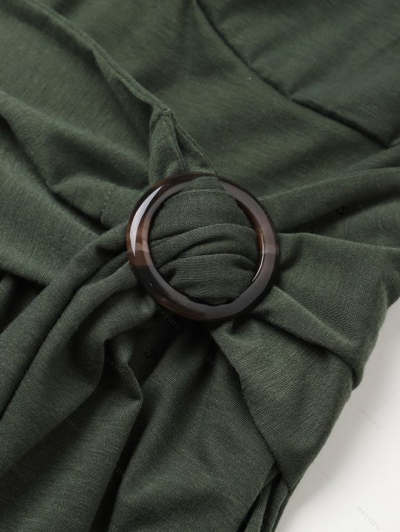 Robe Décontractée Ceinturée Poitrine en Couleur Unie à Taille Empire - Vert profond XL | US 12