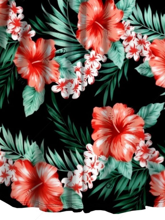 Mini Robe Hawaï Ligne A Boutonnée Motif Fleuri à Col Rond - Noir L | US 8-10