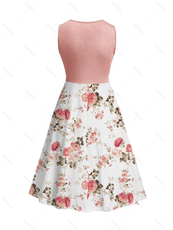 Robe Fleurie Imprimée Croisée sans Manches avec Bouton à Col Rond Fausse Deux Pièces - Rose clair S | US 4