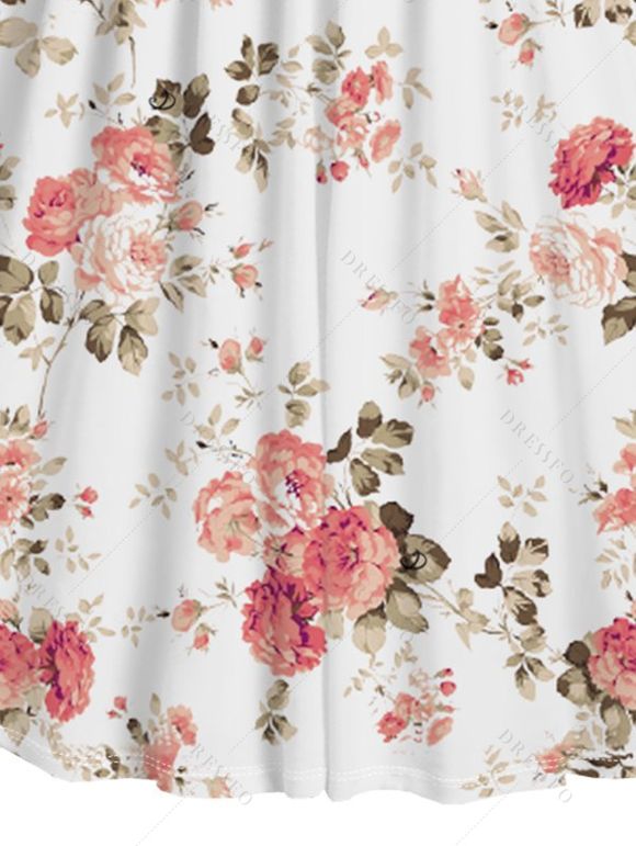 Robe Fleurie Imprimée Croisée sans Manches avec Bouton à Col Rond Fausse Deux Pièces - Rose clair S | US 4